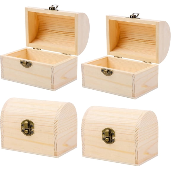 Elcoho Unfinished Pine Wood Treasure Chest Box Plain Craft Storage For Diy Enthusiasts 4.7 inch