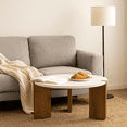thumbnail image 3 of Homy Casa Modern Coffee Table for Living Room, White Round Table with Wood Legs, Small Space Accent, 3 of 9