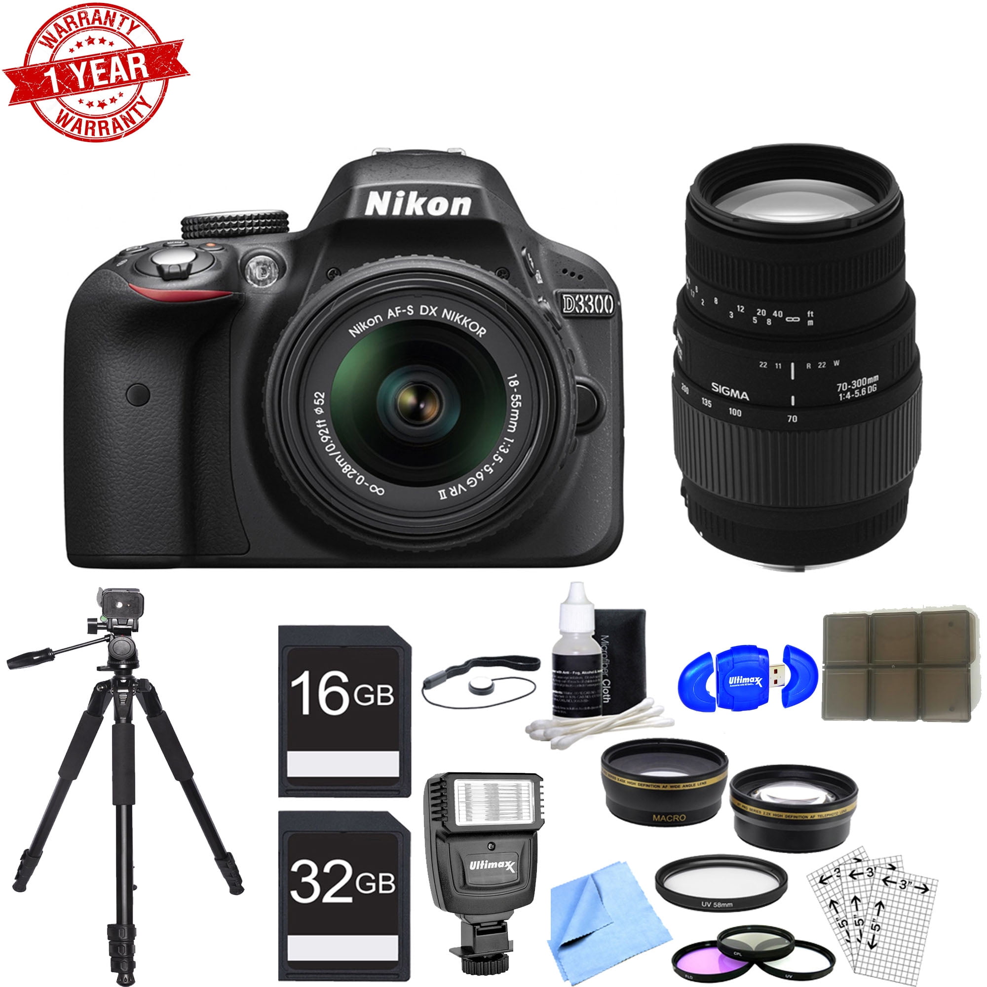 Nikon D3300 DSLR 24.2MP HD 1080p Camera w/ 1855mm & 70300mm Lenses