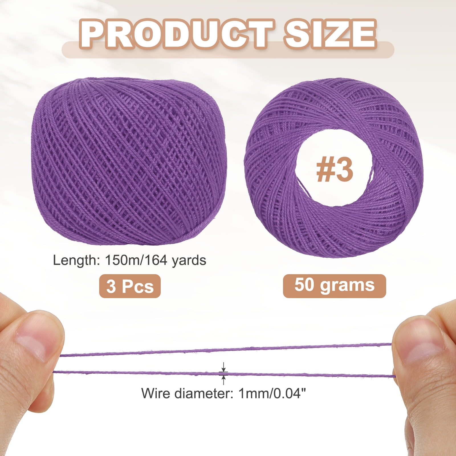 3 Rolls 164 Yards Size 3 Purple Pearl Cotton Crochet Thread Lace Weight Yarn Tatting Thread for Crocheting Knitting Embroidery Sewing