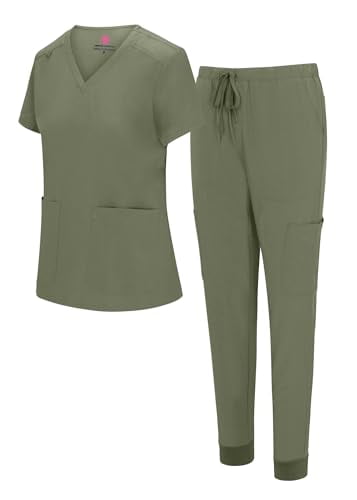 Sivvan Uniseks Klassiek Schrobben Set V-hals Top/Trekkoord Broek - S8400 - Jagersgroen - M