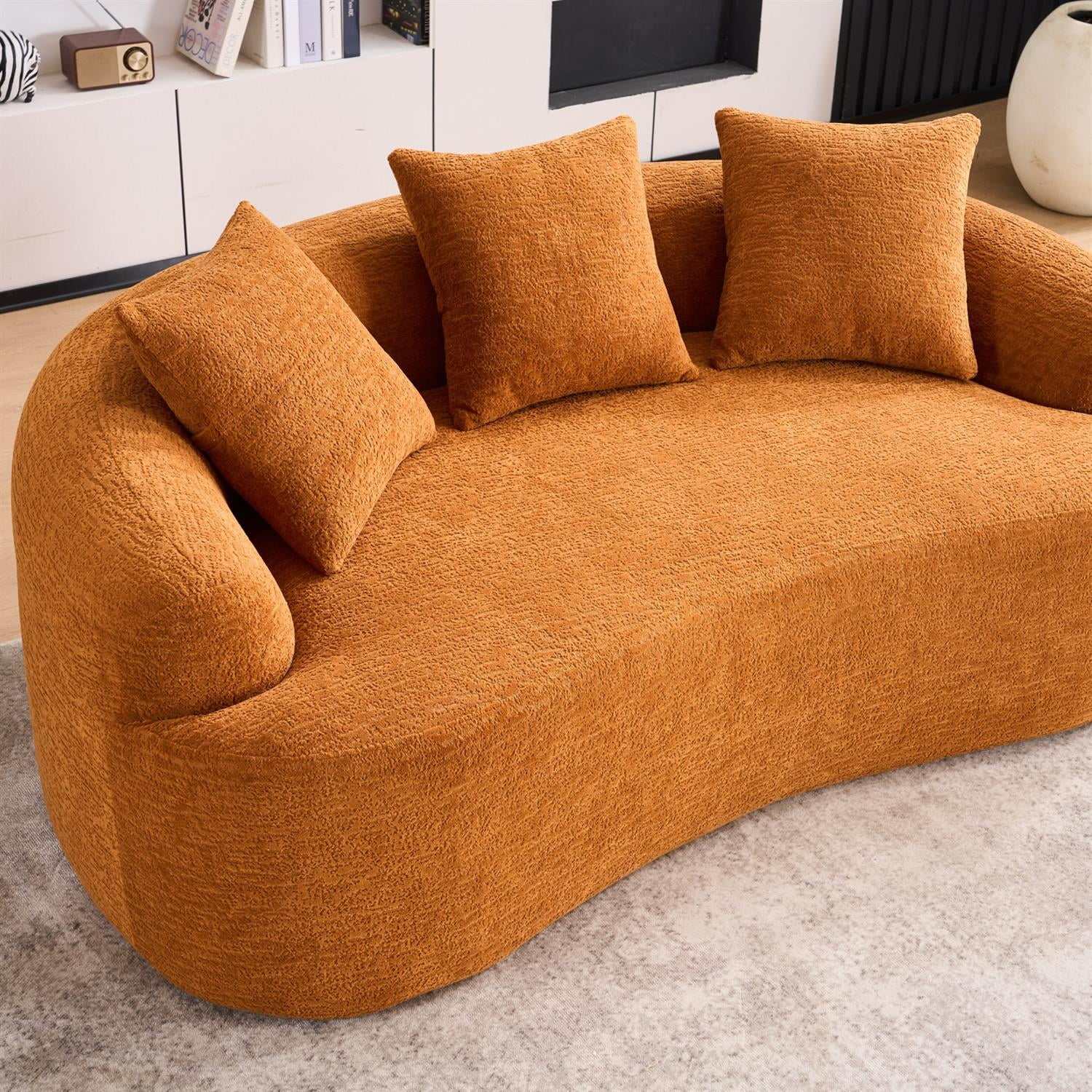 Demi Bonn 65" Compact Curved Loveseat Sofa with Chenille Fabric, Full Compression Sponge for Small Spaces, Supports up to 300 lbs, No Assembly Needed, Orange