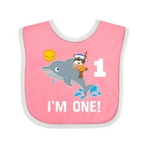 Inktastic First Birthday 1 Year Old Dolphin Boys or Girls Baby Bib