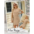 thumbnail image 6 of Hibeli Womens Crew Neck Short Sleeve Pleated Waist Tie Solid Color Mini Dress, 6 of 7