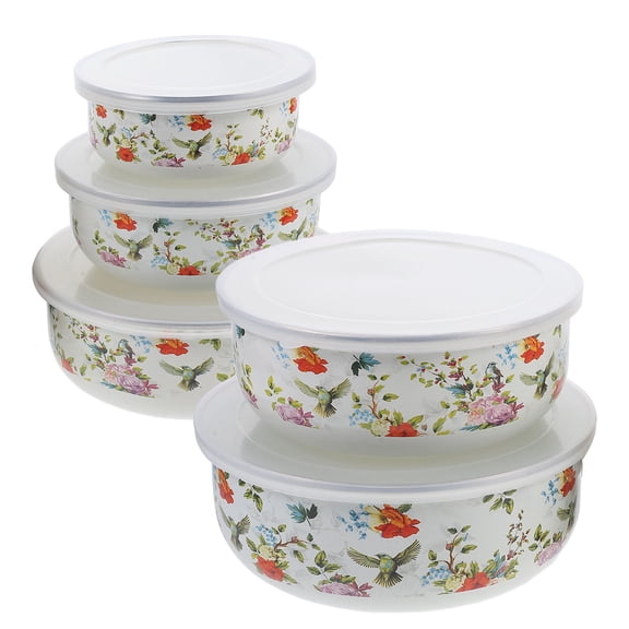 WRITWAA 5Pcs Deepen Enamel Soup Bowls with Lids for Pasta Rice and Salad Serving