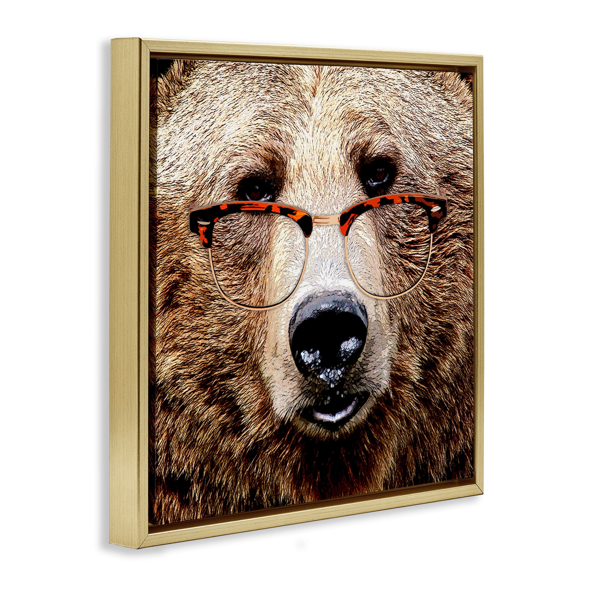 Stupell Industries Grizzly Bear with Glasses Animals & Insects Painting Gold Floater Framed Canvas Art Print Wall Art, 25 x 25