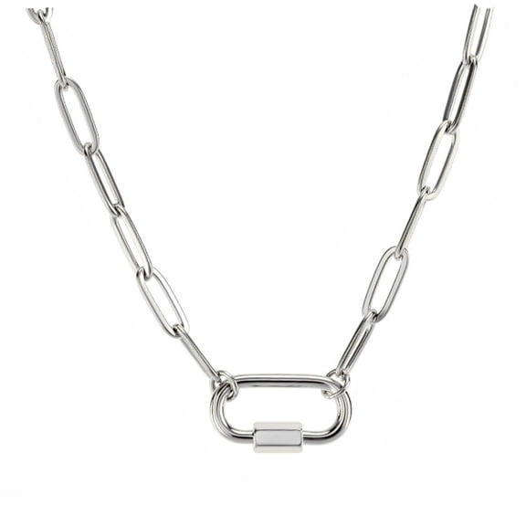 Carabiner Charm Holder Necklace for Women by Ginger Lyne Paperclip Chain Silver Stainless Steel 18-20"