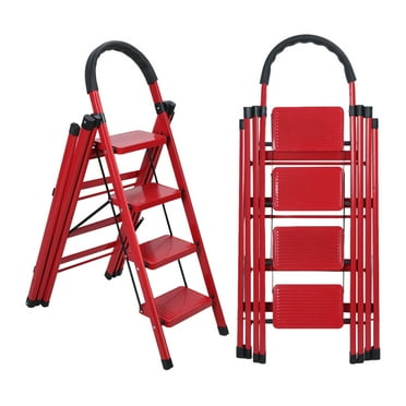 ZNNT 5-Step Folding Ladder, 330lbs, with Drying Rack and Anti-Slip Pedal, Red