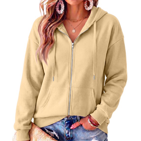 Resicozy Zip Up Hoodies for Women Fall Winter Casual Sweatshirts Zipper Oversized Lightweight Cute Jackets with Pockets 2026 Beige L