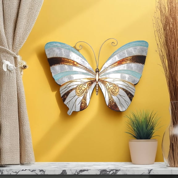 Eangee Home Design Butterfly Wall Decor Blue Pearl And Copper, Capiz and Metal, Indoor / Outdoor Safe, 18x1x13 Inches