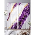 thumbnail image 3 of Marble Purple Sheer Curtains 84 Inch Length 2 Panels Set, Gold Foil Ceramic Style Cracks Scratches Voile Window Treatment Rod Pocket Curtains Sheers Drapes for Bedroom/Living Room/Kitchen 52"x84"x2, 3 of 7