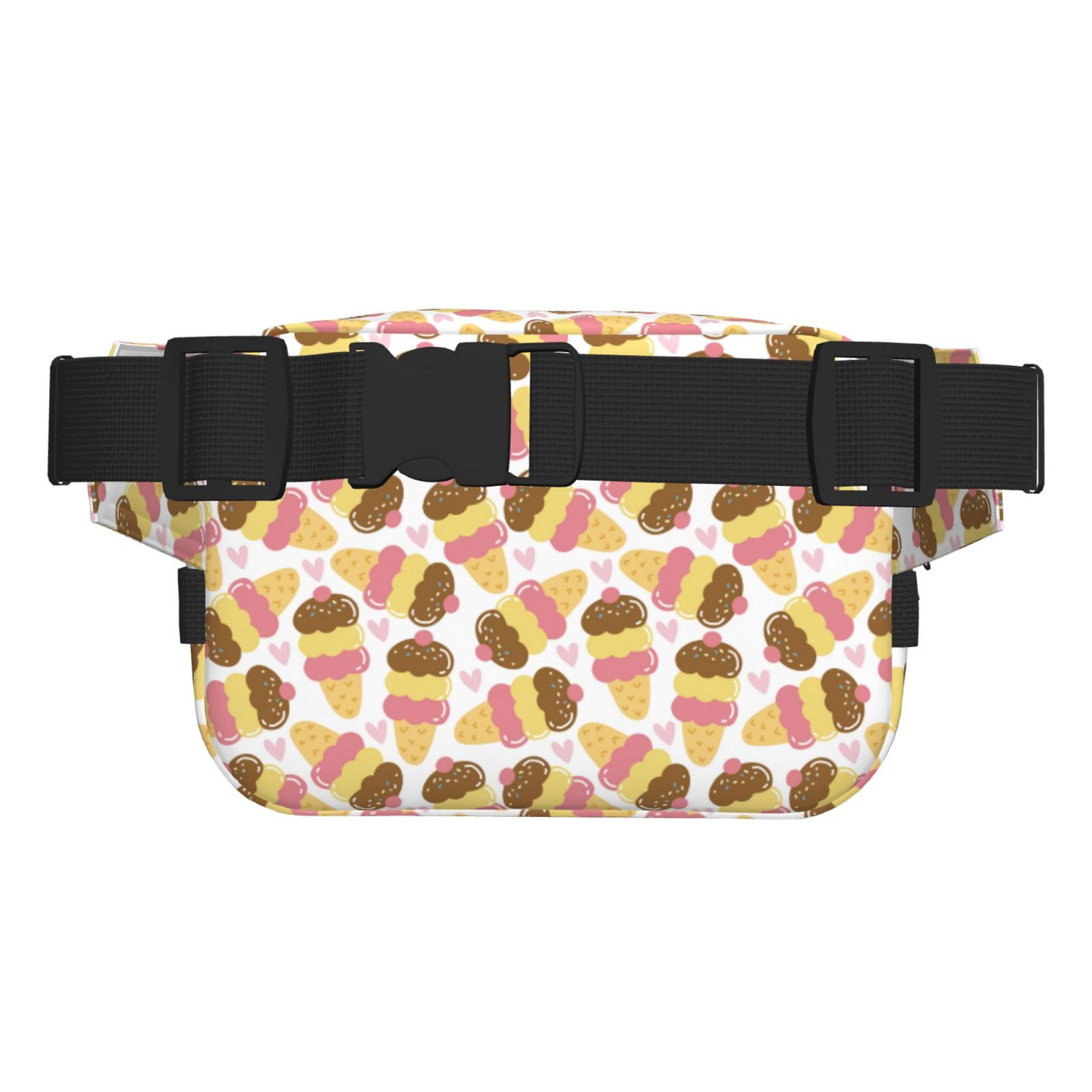 Picia Cute Ice Cream Print Square Double-Layer Waist Bag Mini Adjustable Waist Belt Bag Exercise Running Travel Hiking