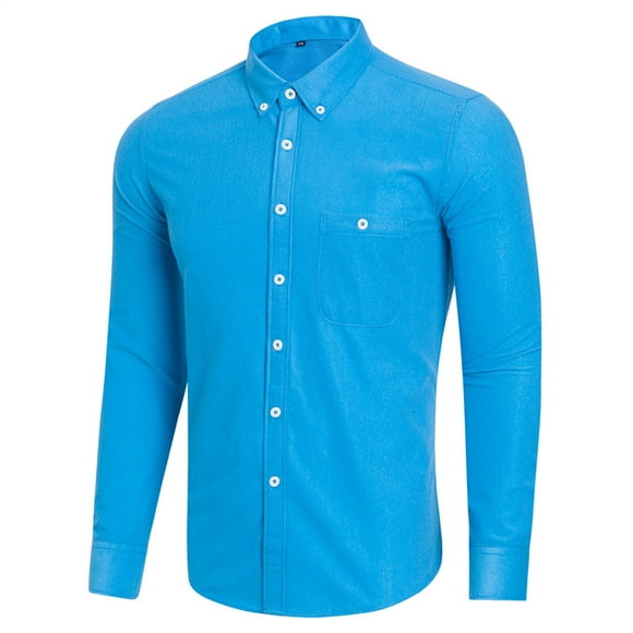yievot Mens Dress Shirts Corduroy Casual Lapel Button Chest Pocket Solid Color Long-sleeved Men's Shirt