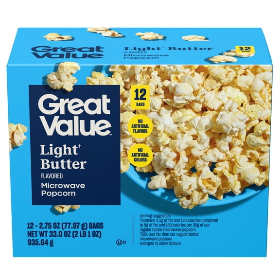 Great Value Light Butter Microwave Popcorn, 2.75 oz, 12 Count Box