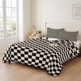 thumbnail image 2 of Black Beige Checkered Twin Size Quilt Set Lightweight Bedspread Coverlet Set, Abstract Minimalist Plaid Quilted Bedding Cover with 2 Pillow Shams for All Season Layering 68"x86", 2 of 7