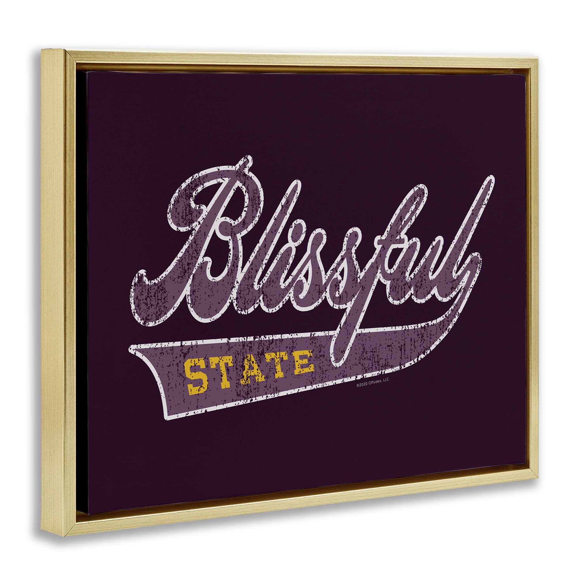 Stupell Industries Blissful State Varsity Novelty & Humor Painting Gold Floater Framed Canvas Art Print Wall Art, 21 x 17