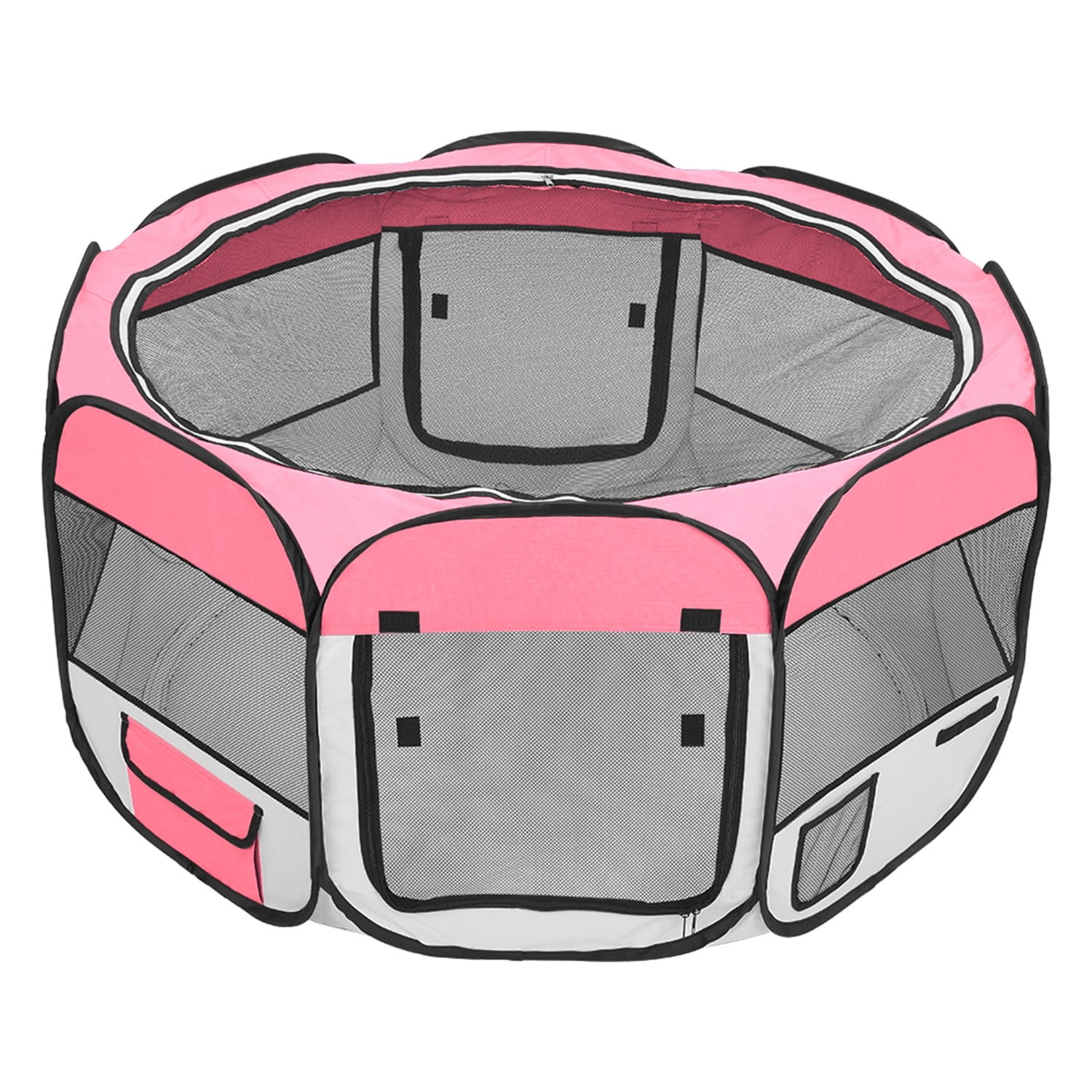 Pefilos 57" Dog Fence Portable Foldable 600D Oxford Cloth & Mesh Pet Playpen Fence with Eight Panels, Pink Pefilos 57" Dog Fence Portable Foldable 600D Oxford Cloth & Mesh Pet Playpen Fence with Eight Panels, Pink