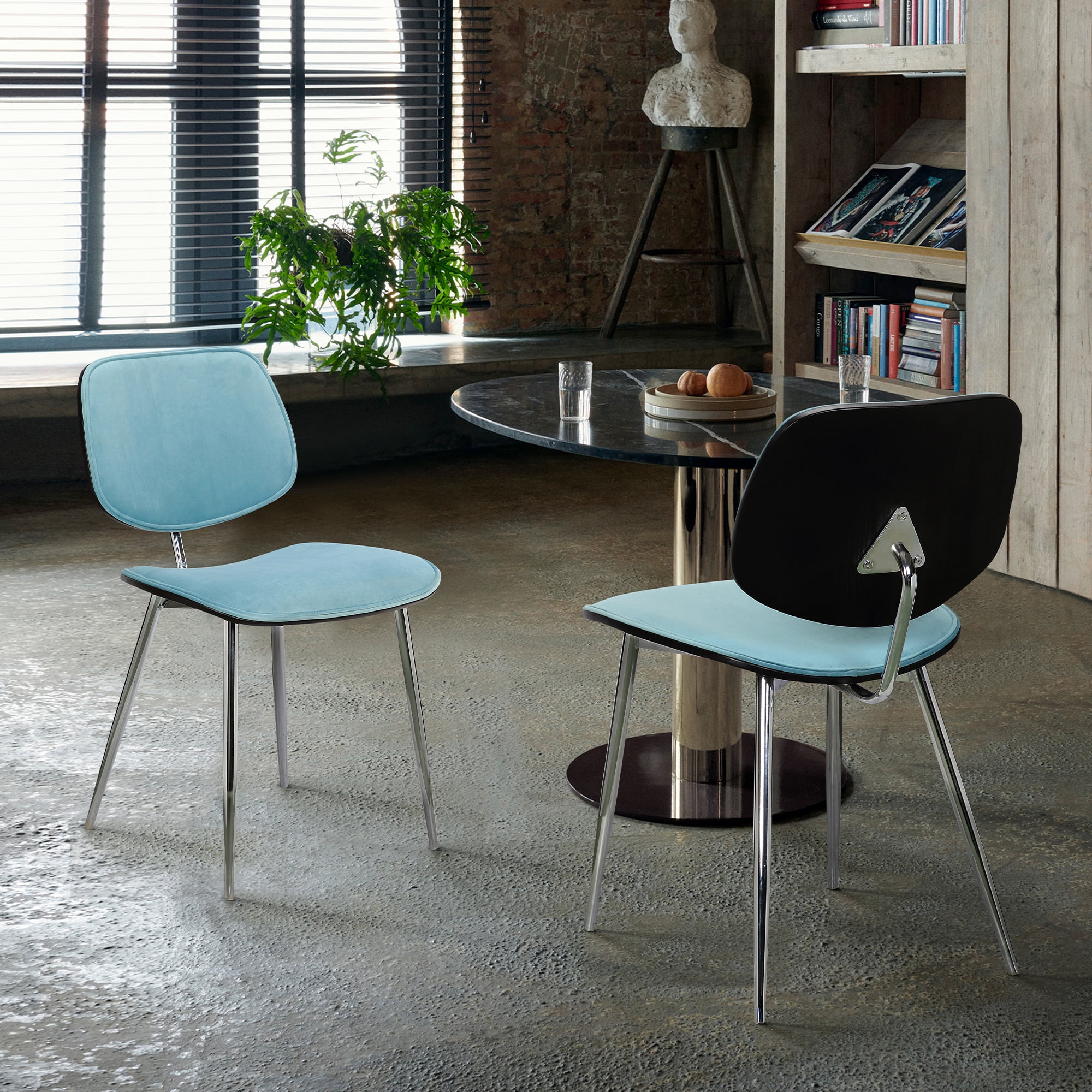 Lizzy Blue Velvet Modern Dining Accent Chairs Set of 2