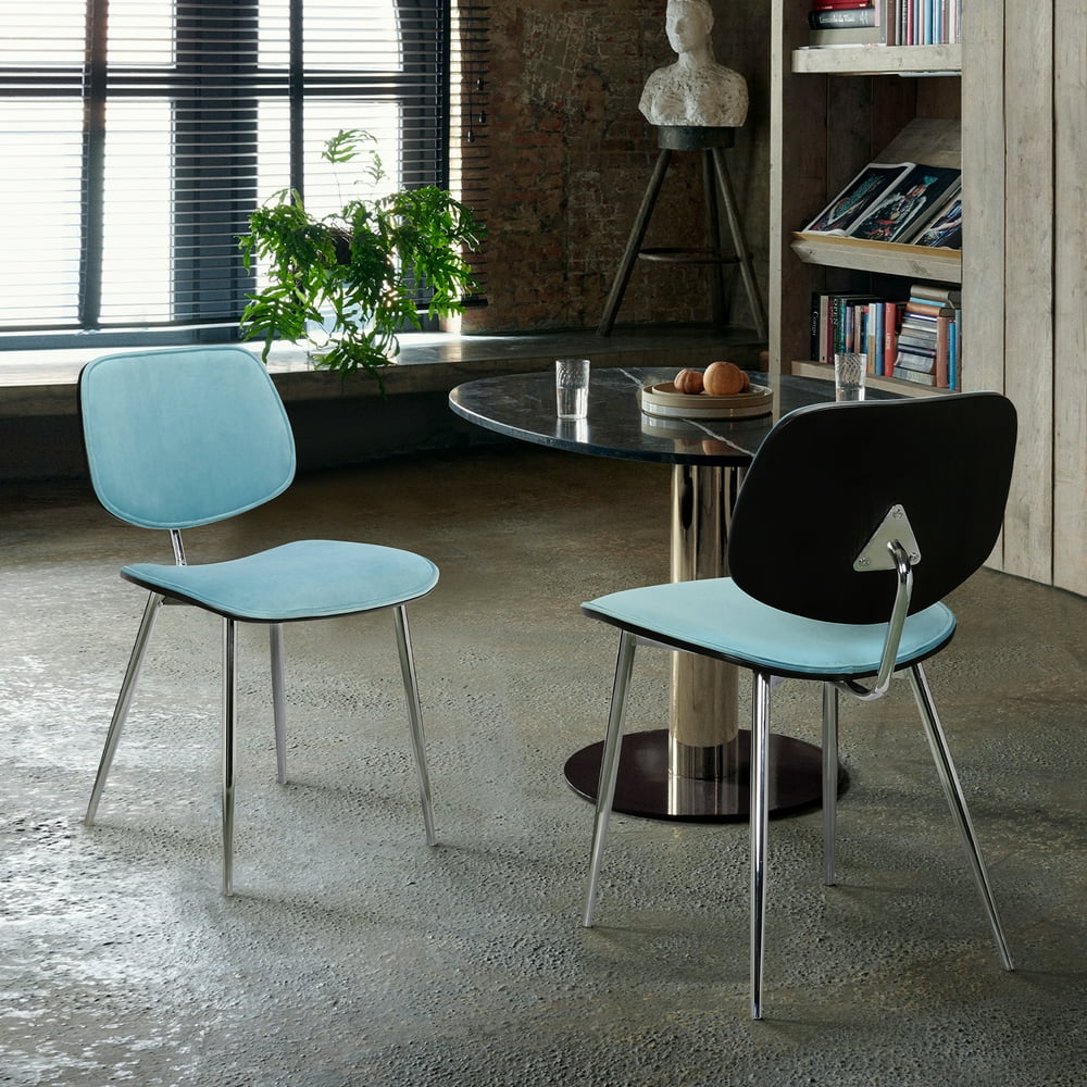 Lizzy Blue Velvet Modern Dining Accent Chairs - Set of 2 - Walmart.com