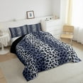 thumbnail image 3 of Erosebridal Leopard Print Comforter Sets Queen Size,Wildlife Animal Farmhouse Comforters & Duvets,Blue Black Line Bedding Queen Comforter Set For Youth,Lightweight Room Decorative Reversible，3-Piece, 3 of 8