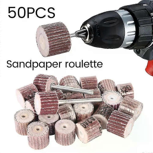 Kit de 50 piezas de tambores de lijado con granos 80/120/240/320/600, discos de lijado de láminas, papel de lija para pulido y desbaste para herramientas abrasivas rotativas Dremel.