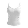 thumbnail image 5 of idosla Women Y2k Aesthetic Teen Girls Sweetheart V Neck Ruched Camisole Tops Slim Fit Spaghetti Strap Crop Summer Preppy Tank (White, M), 5 of 5