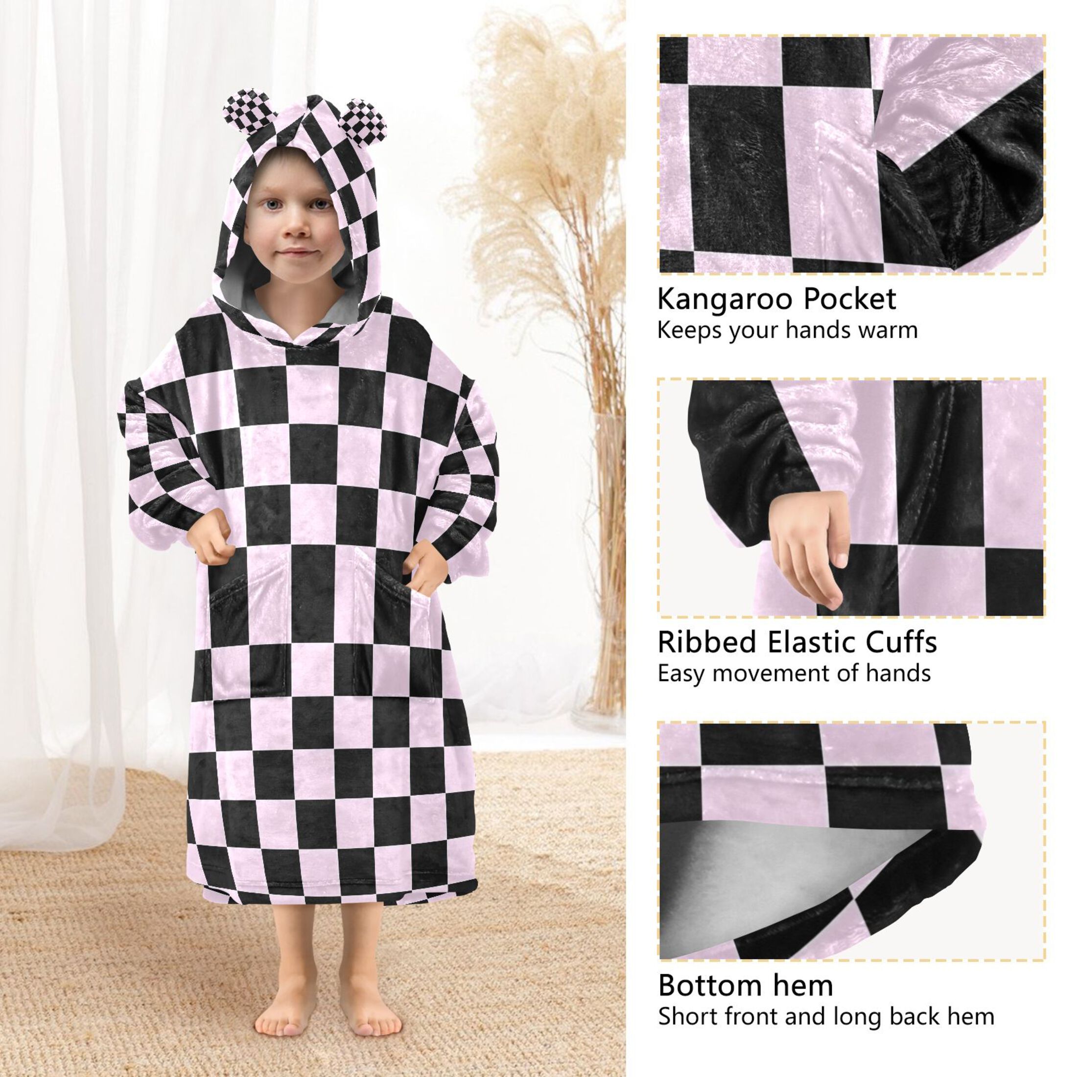 joogoo Wearable Blanket Hoodie for Checkered Print Flannel Sherpa Pocket 3-14 YR S
