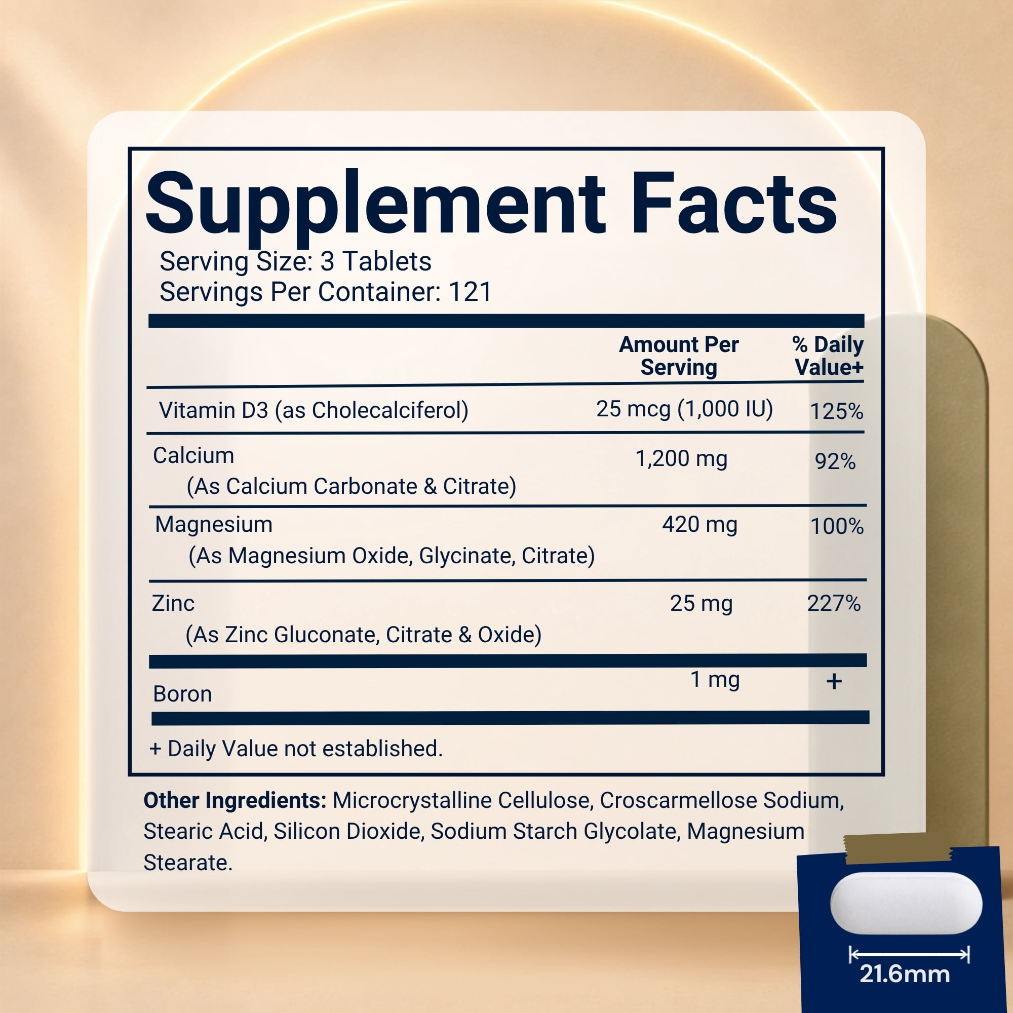 Vitamatic Calcium Magnesium Zinc D3 Boron | 365 Coated Tablets Supplement | Calcium 1200 mg, Magnesium 420mg, Zinc 25mg, Vitamin D3 1000 IU, Boron 1 mg | Non-GMO | Gluten Free | Made in USA