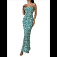 thumbnail image 3 of Vestido Maxi Floral de Verano para Mujer, Escote Cuadrado, Fruncida, Ajustado, Vestido Formal para Invitadas de Boda. Verde M, 3 of 10