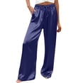 thumbnail image 3 of Delayuji Women's Satin Wide Leg Pants Fashion Casual Solid Color Elastic Waist Drawstring Pant Trousers Lightweight Palazzo Beach Vacation Clothes Work Wear Loungewear, 3 of 6