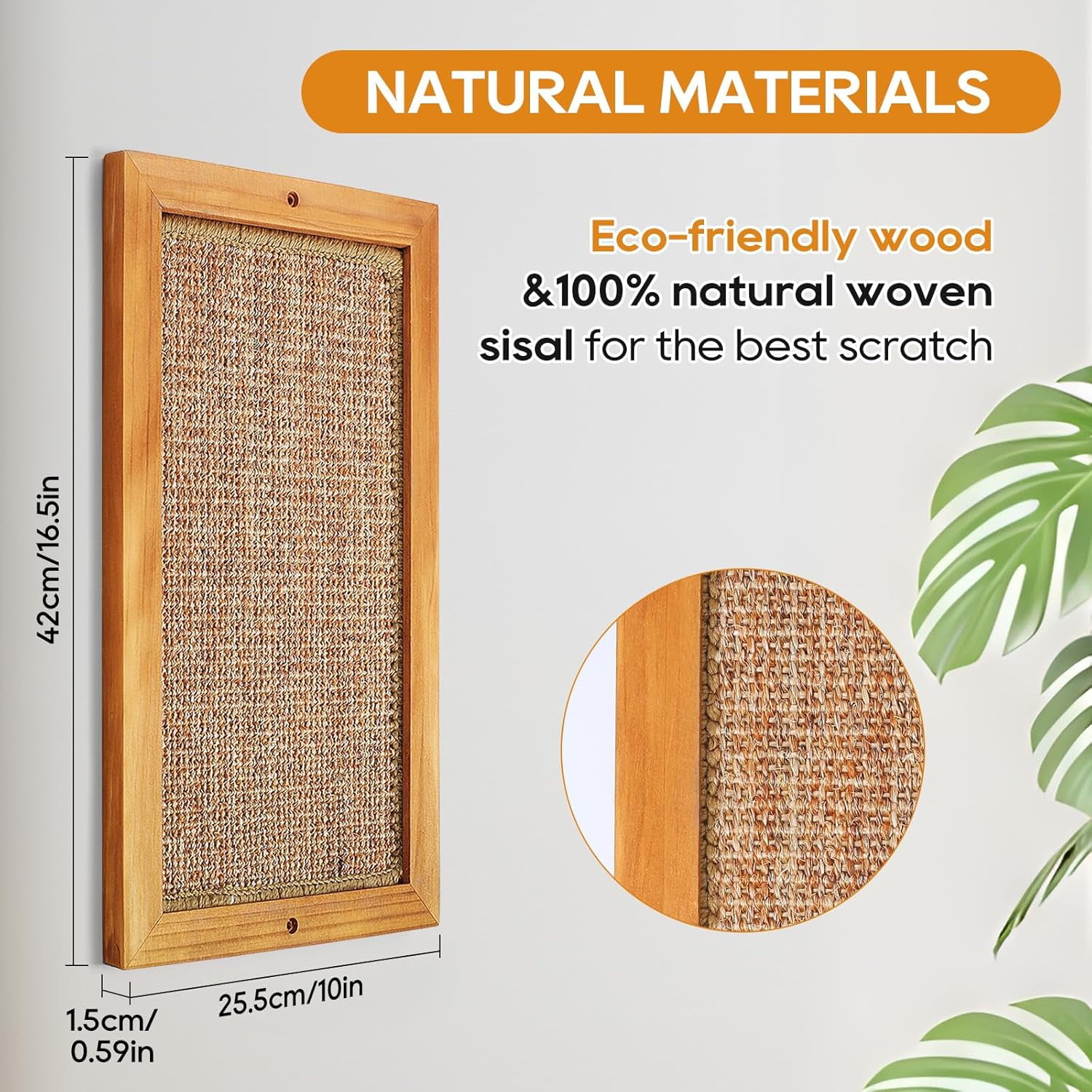 Scratching Post - 2PCS Large Wooden Sisal Wall Floor Mounted Vertical Scratch Pad for Indoor Cats Kittens Furniture Protector
