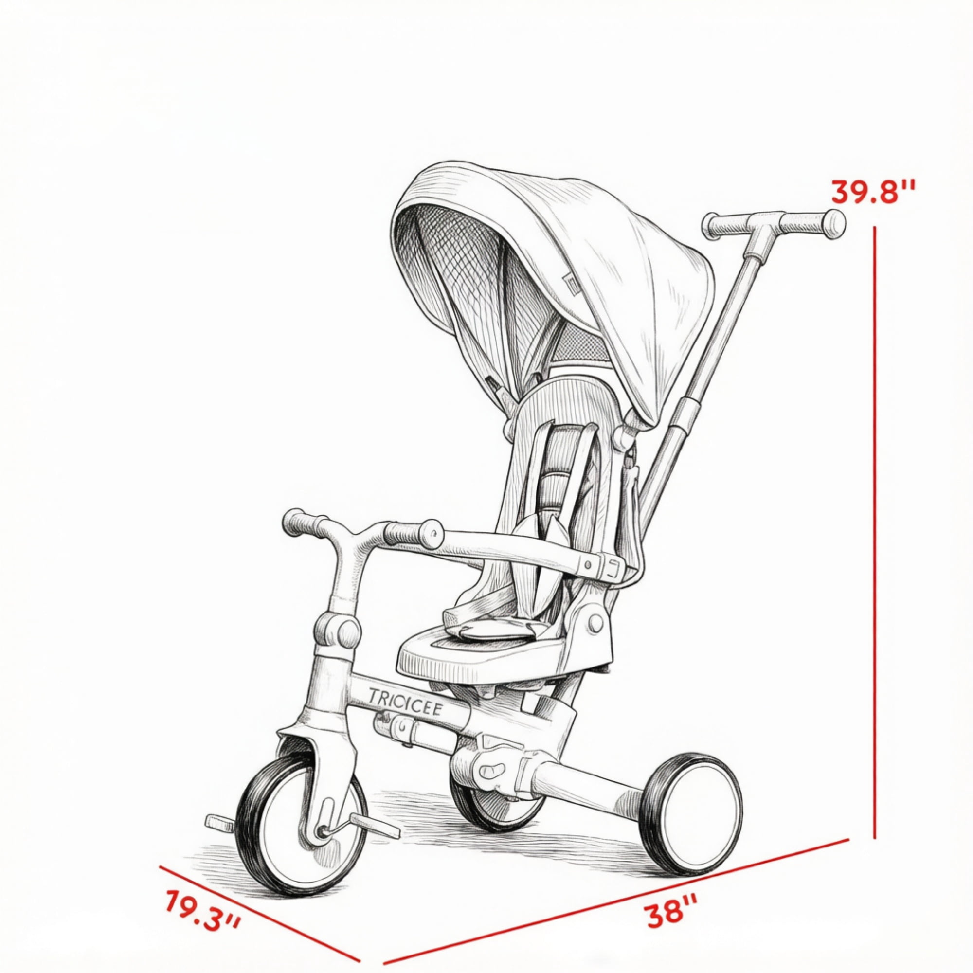 7 in 1 Toddler Tricycle Stroller, for 1-5 Years Old, Adjustable Push Handle, Rotatable Seat, Detachable Canopy, Pink