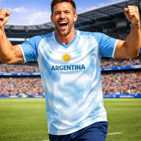 Men's Fashion Casual Soccer Argentina Style Soccer Printed Sport Breathable Short Sleeve Tops