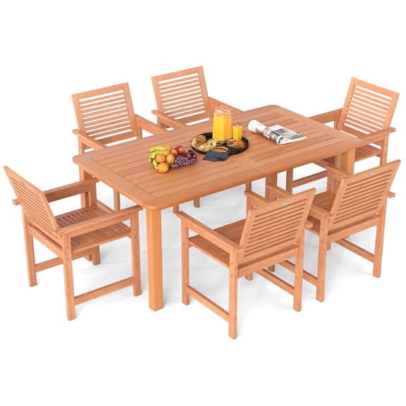 Gymax 7-Piece Patio Wood Dining Table Set Outdoor Rectangular Table and 6 Armchairs