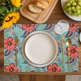 thumbnail image 4 of Teal Red Boho Floral Placemats Set of 6, Vintage Southwestern Ethnic Tribe Placemats for Dining Table, Place Mats for Kitchen Tabletop, Waterproof Wipeable Dining Table Mats Set, 4 of 9