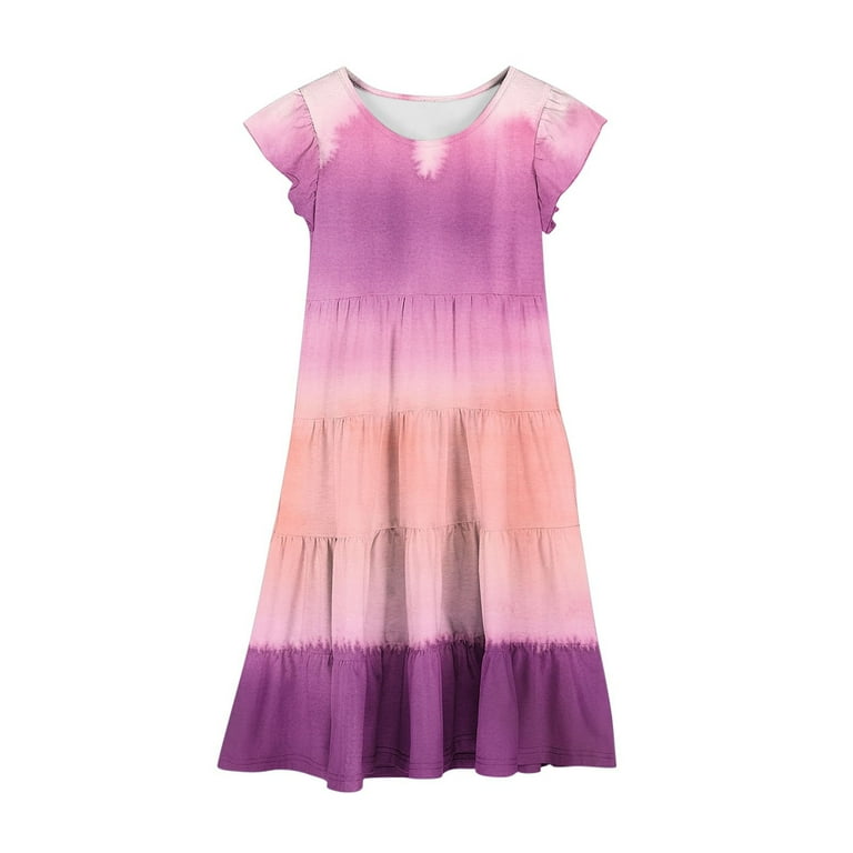 TGSLY Kids Girls Summer Dresses Tie Dye Printed Double Layer Flutter Sleeve  Flowy A-Line Sundress Loose Comfy Ruched Pelated Casual Gradient Color  Tiered Midi Dresses Rose Gold 6-7 Years - Walmart.com
