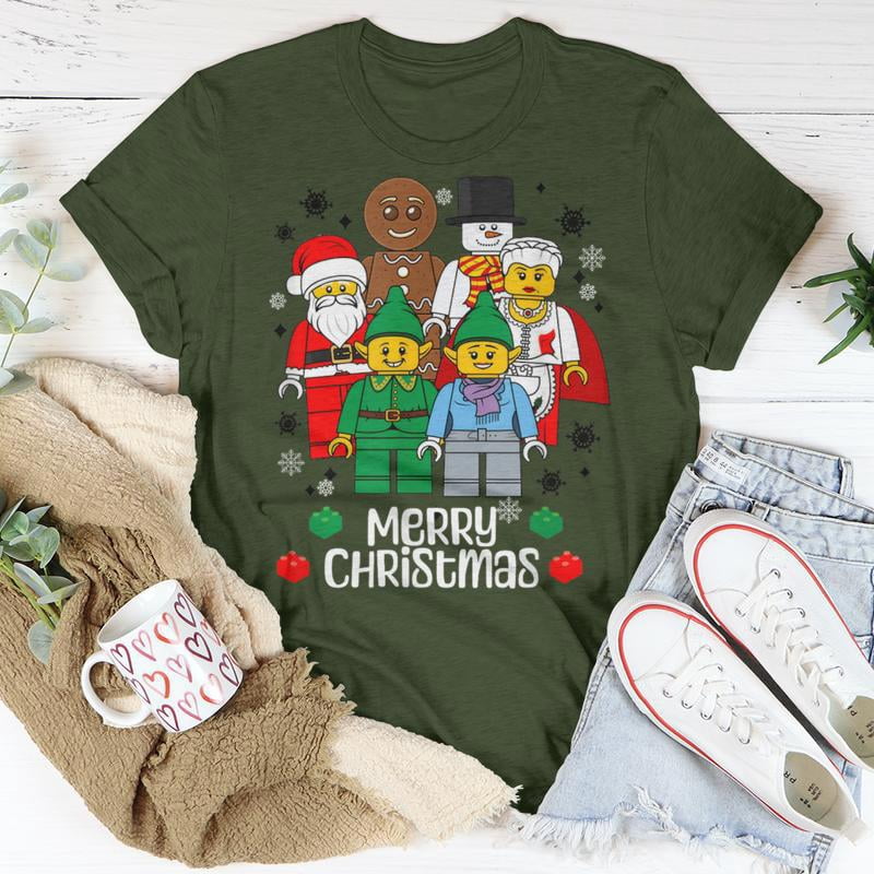 Merry Christmas Building Bricks Santa Elf Snowman Figures TShirt