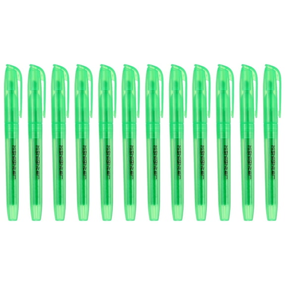 Green Highlighter, 12 Pack High Lighters No Bleeds Highliters Pens Neon Clear View Bright Quick Dry Pocket Marker Pen Sticks Chisel Tip Cute for Books Office Adults, Transparent