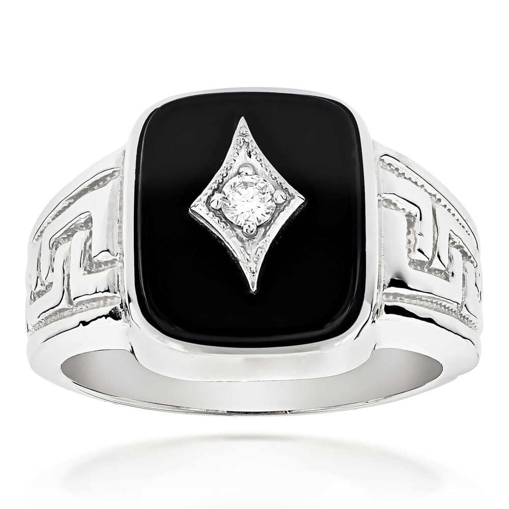 Luxurman - Mens 14k Natural Black Onyx and 0.1 Ctw Diamond Ring For Him ...