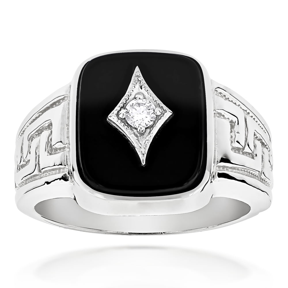 Luxurman Mens 14k Natural Black Onyx and 0.1 Ctw Diamond Ring For Him