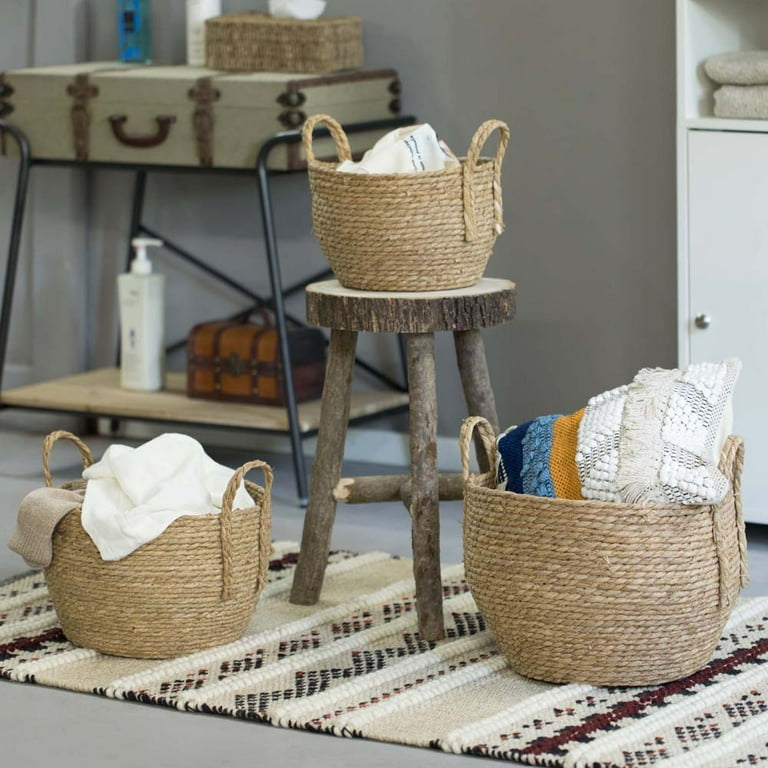 Vintiquewise Decorative Round Wicker Woven Rope Storage Blanket Basket Set of 3 Walmart