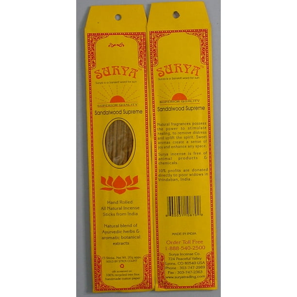 Sandalwood Supreme Surya Superior Quality Incense 12 Sticks Walmart Com Walmart Com