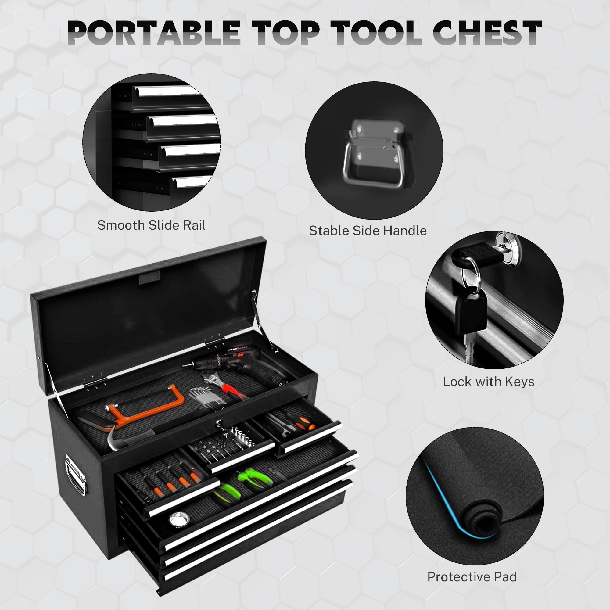2-IN-1 Rolling Tool Chest Storage Box, Large Stainless Steel Tool