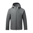 thumbnail image 2 of Men Solid-Color Fashionable Zipper Pocket Double-sided Detachable Hat Long Sleeve Hooded Casual Outwear Jacket Gray L, 2 of 5
