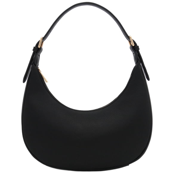 Bolso de hombro FashionPuzzle Elegant Crescent de piel sintética negra