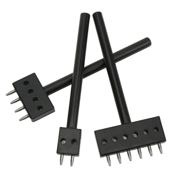 M Buder 3 Piezas Herramienta de Perforación de Cuero Acero Premium Tratamiento Térmico Mango Negro 8mm 2+4+6 Dientes para Artesanía Perforadora Manual Duradera