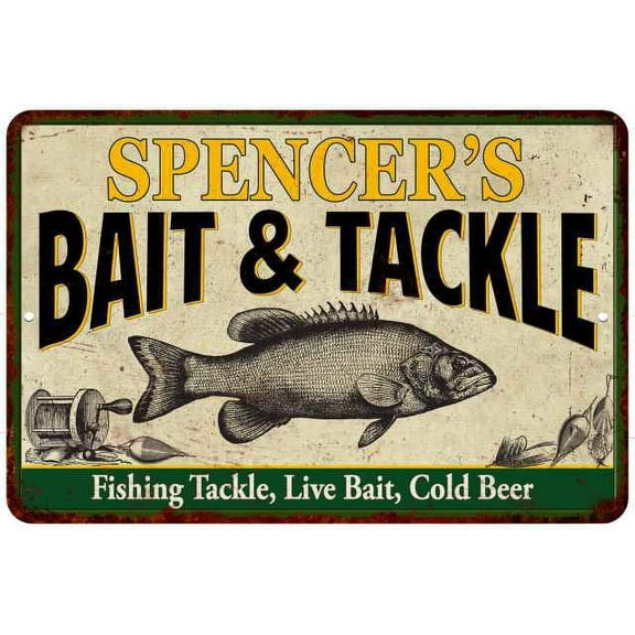 SPENCER'S Bait & Tackle Sign 8 x 12 High Gloss Metal 208120016387