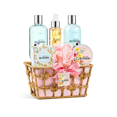 Spring Blossom Spa Gift Basket for Women Mother's Day Bath & Body Gift Set with Shower Gel Bubble Bath Body Lotion & Bath Salts