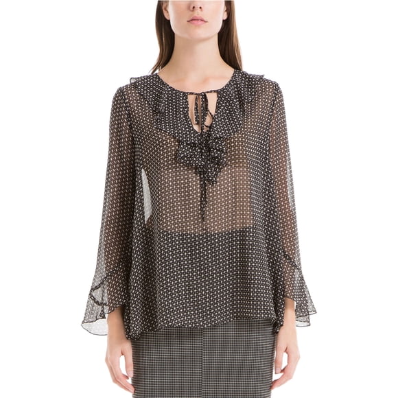 Max Studio London Blusa de punto con volantes para mujer, negro, XS