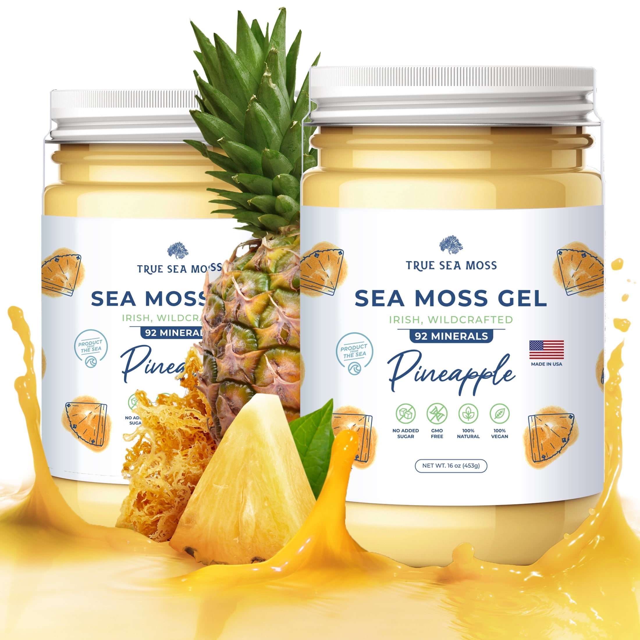 TrueSeaMoss Pineapple Wildcrafted Irish Sea Moss Gel Organic Raw Antioxidant Nutritional Supplements, 32 oz. 2-Pack